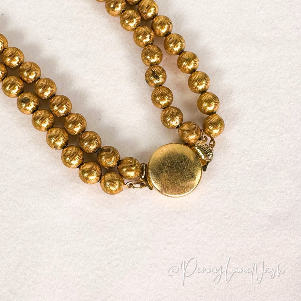 Vintage Double-Strand Gold Pearl Necklace - Picture 6 of 7
